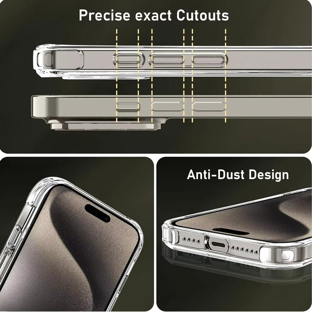 For Iphone 16 15 Pro Max Phone Case & Screen Glass for Iphone 16 15 14 13 Mini 12 11 Pro Transparent Case Iphone16 plus Cover