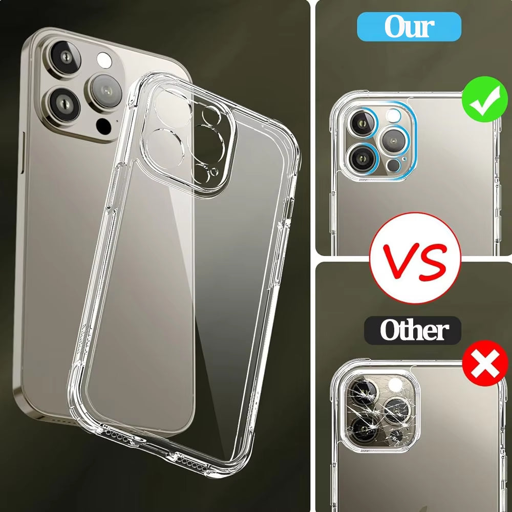 For Iphone 16 15 Pro Max Phone Case & Screen Glass for Iphone 16 15 14 13 Mini 12 11 Pro Transparent Case Iphone16 plus Cover